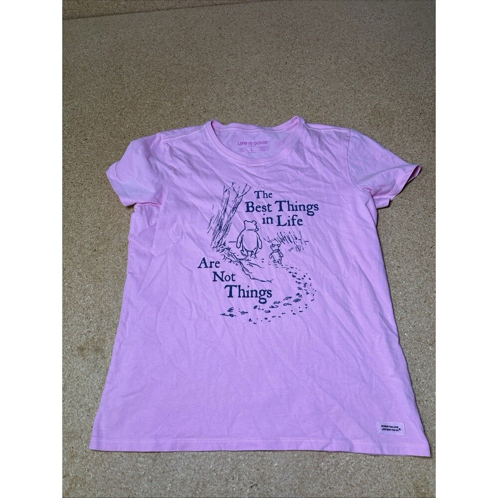 Life is Good Pink Winnie the Pooh Crusher Tee Womens Large T-Shirt B3